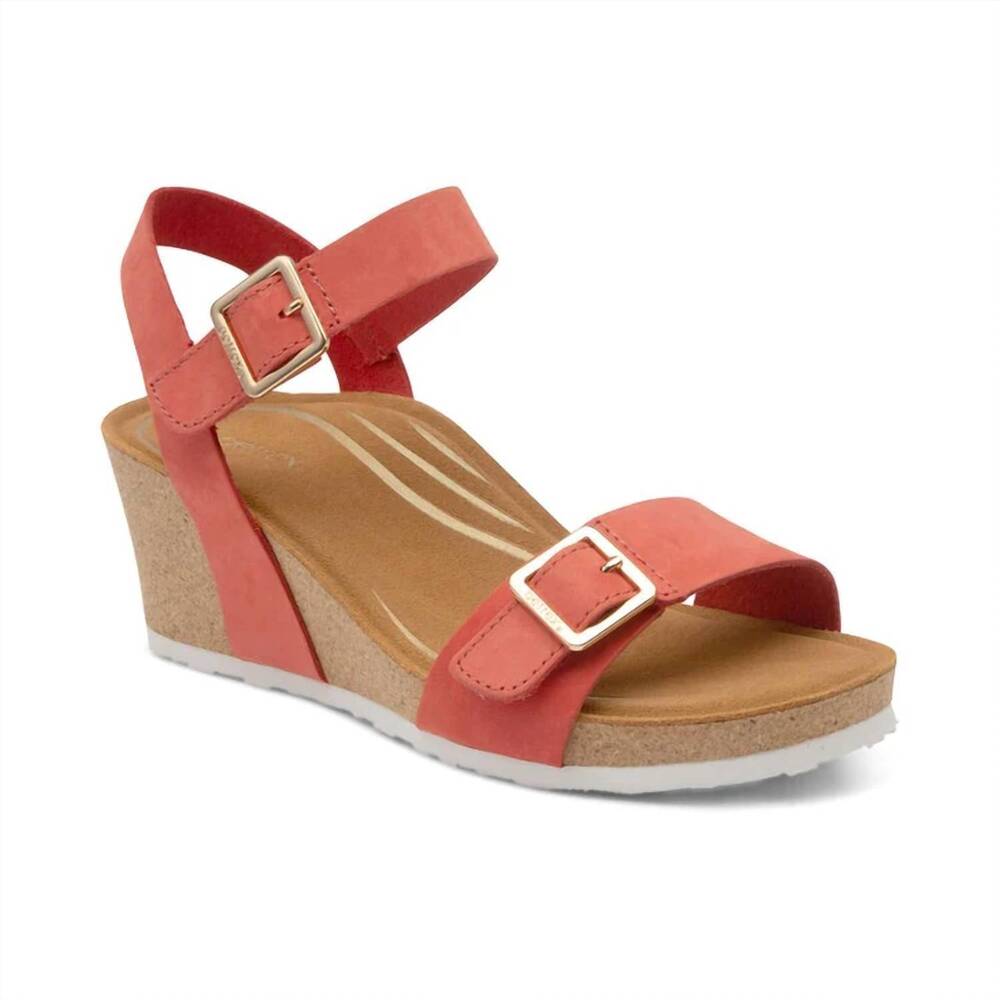 NEW AETREX women's lexa quarter strap wedge sandal in coral